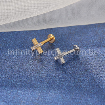 Piercing Labret Aço Cirúrgico X Zircônia Cravejada