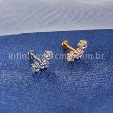 Piercing Labret Titânio Flores Zircônia Cravejada