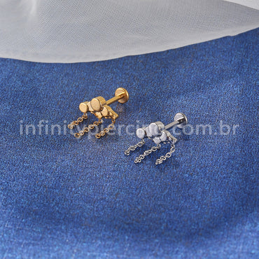 Piercing Labret Aço Cirúrgico Nuvem Com Mini Correntes