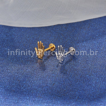 Piercing Labret Aço Cirúrgico Mão Com Zircônia