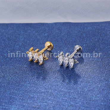 Piercing Labret Aço Cirúrgico 3 Zircônia Cravejada
