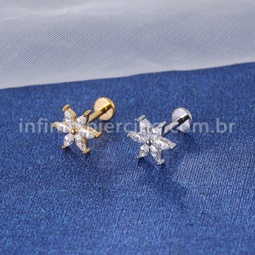 Piercing Labret Aço Cirúrgico Zircônia Cravejada Flor