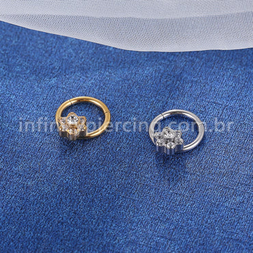Piercing Argola Aço Cirúrgico Segmento Articulado Flor Zircônia Cravejada