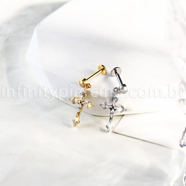 Piercing Labret Titânio Com Pingente Cruz