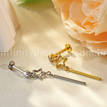 Piercing Labret Titânio Com Pingente Estrela