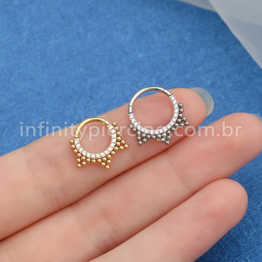 Piercing Argola Titânio Segmento Articulado Indiano Zircônia Cravejada