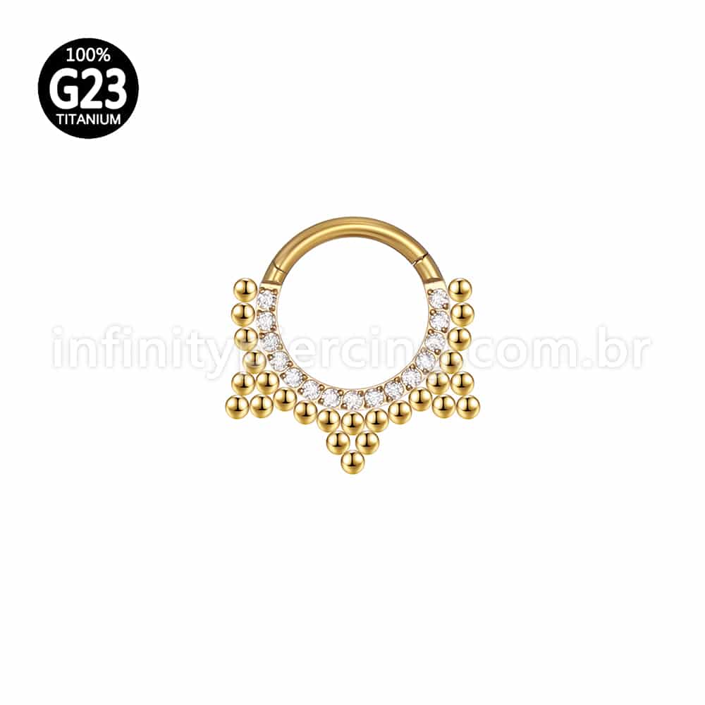 Piercing Argola Titânio Segmento Articulado Indiano Zircônia Cravejada