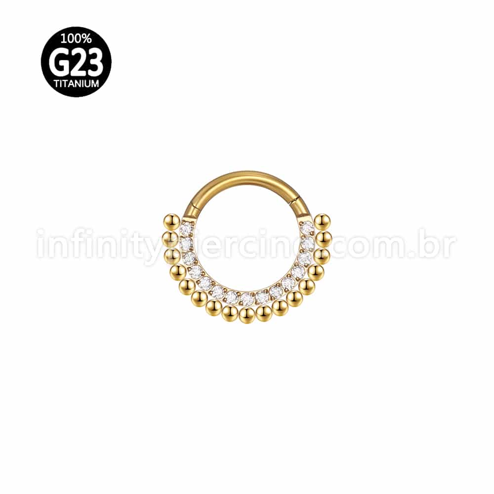 Piercing Argola Titânio Segmento Articulado Indiano Zircônia Cravejada