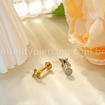 Piercing Labret Titânio Estrela Com Zircônia Cravejada