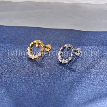Piercing Labret Titânio Redonda 6 Zircônias