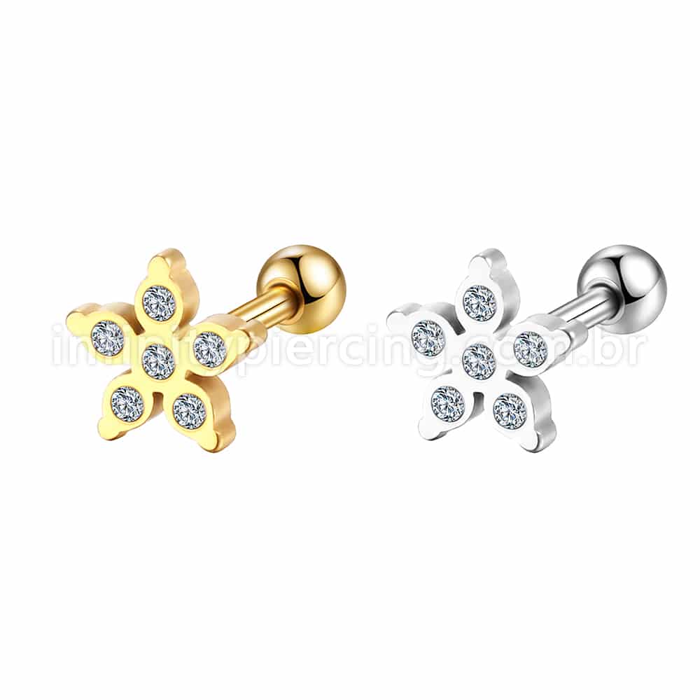 Piercing Microbell Aço Cirúrgico Flor Zircônia
