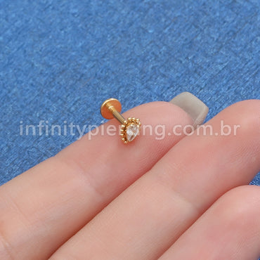 Piercing Labret Aço Cirúrgico Gota Zircônia