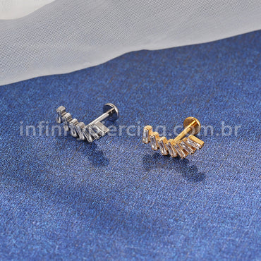 Piercing Labret Cluster Titânio Zircônia Retangular
