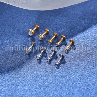 Piercing Labret Aço Cirúrgico Zircônia Rosca Interna