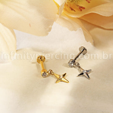 Piercing Labret Titânio Com Pingente Estrela