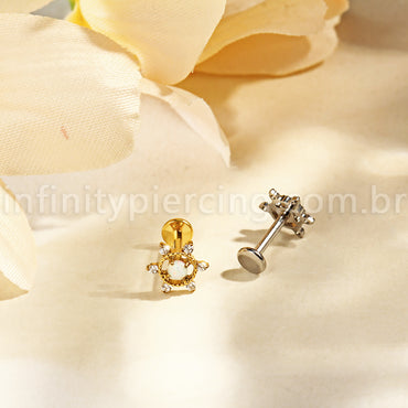 Piercing Labret Titânio Flor Com Pedra Opala