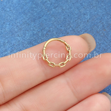 Piercing Argola Aço Cirúrgico Segmento Articulado Detalhe Corrente