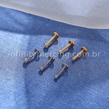 Piercing Labret Titânio Rosca Interna Ponto De Luz Zircônia