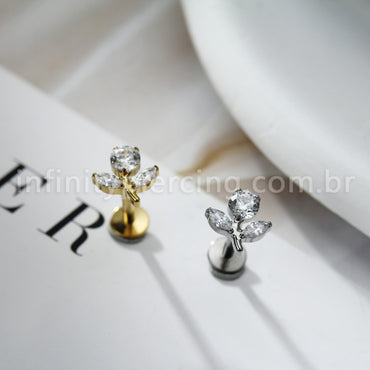 Piercing Labret Titânio Flor Zircônia Cravejada