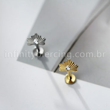 Piercing Labret Titânio Meia Flor Zircônia Cravejada
