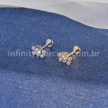Piercing Labret Aço Cirúrgico Borboleta Zircônia Cravada