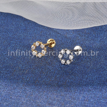 Piercing Labret Aço Cirúrgico Redondo 6 Zircônia
