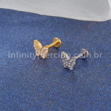 Piercing Labret Titânio Borboleta Zircônia Cravejada