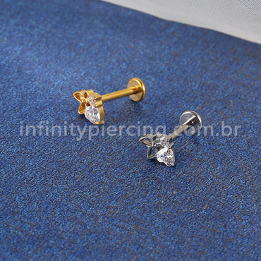 Piercing Labret Titânio Coração Zircônia Cravejada E Borboleta