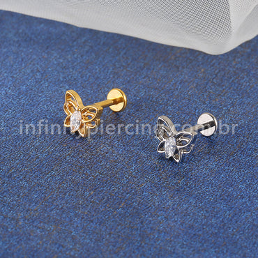 Piercing Labret Titânio Borboleta Zircônia Cravejada