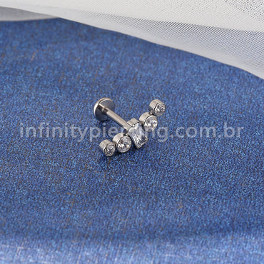 Piercing Labret Titânio Cluster 5 Zircônias