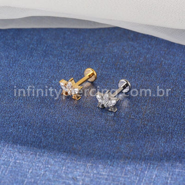 Piercing Labret Titânio 4 Pedras Zircônia