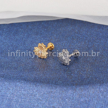 Piercing Labret Titânio Coração Detalhada Zircônia Cravejada