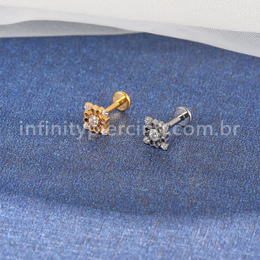 Piercing Labret Titânio Quadrada 5 Zircônias