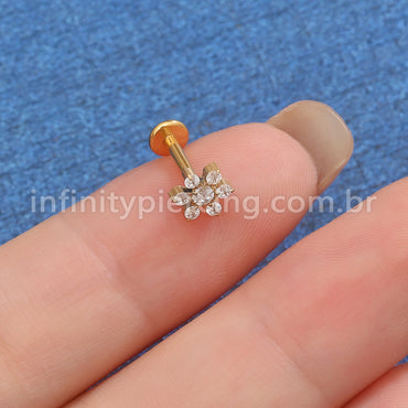 Piercing Labret Aço Cirúrgico Flor Zircônia Cravejada
