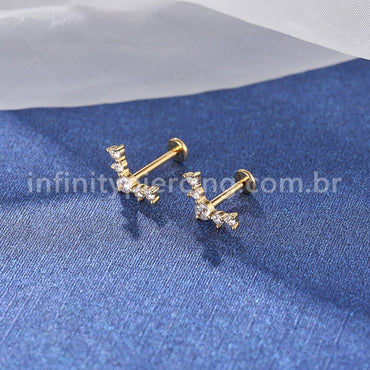 Piercing Labret Aço Cirúrgico 5 Pedras Zircônia