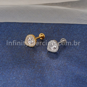 Piercing Labret Titânio Coração Zircônia Cravejada