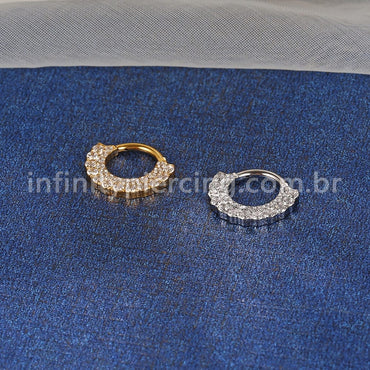 Piercing Argola Aço Cirúrgico Segmento Articulado 2 Fileiras Zircônia Cravejada
