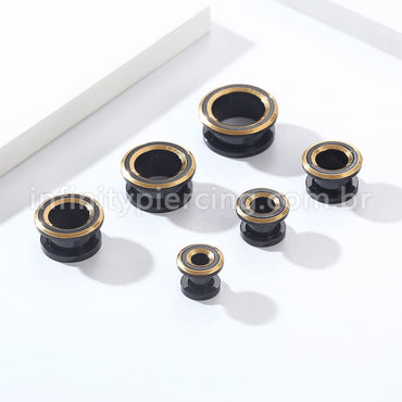 Alargador Aço Cirúrgico Black Com Detalhes Dourado