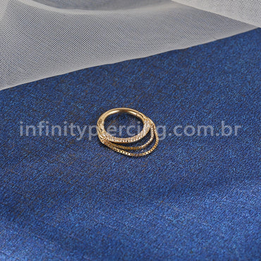 Piercing Argola Segmento Articulado Ouro 14K Detalhes Frontal