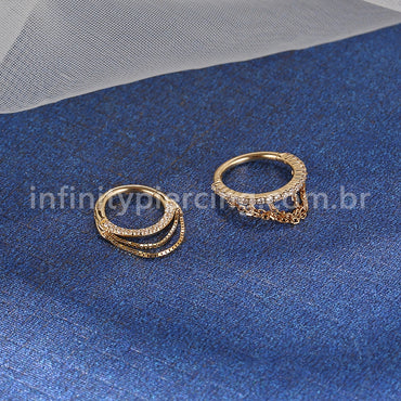 Piercing Argola Segmento Articulado Ouro 14K Com Correntes