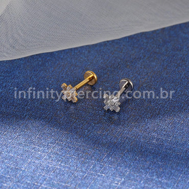 Piercing Labret Titânio Estrela Cadente Zircônia Cravejada