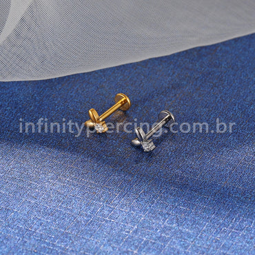 Piercing Labret Titânio Folhinhas Zircônia Cravejada