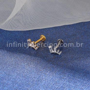Piercing Labret Titânio Curvo 4 Pedras Zircônia Cravejada