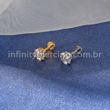 Piercing Labret Titânio Redondo Zircônia Cravejada