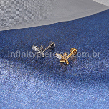 Piercing Labret Titânio Galho Zircônia Cravejada