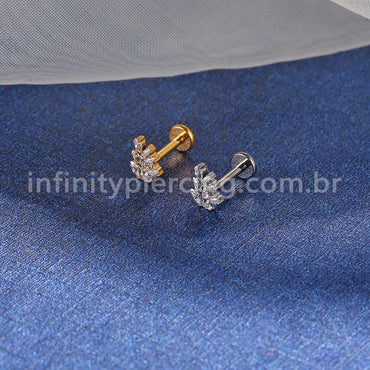 Piercing Labret Titânio Galho Zircônia Cravejada