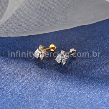Piercing Labret Titânio Formatos Zircônia Cravejada