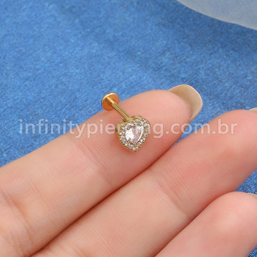 Piercing Labret Aço Cirúrgico Coração Zircônia Cravejada