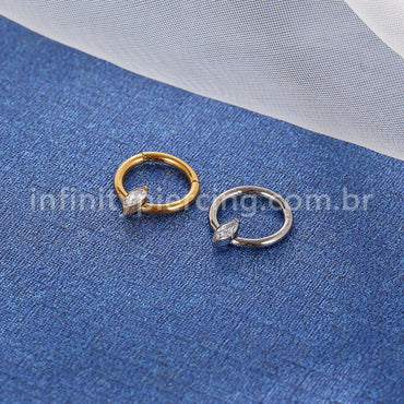 Piercing Argola Titânio Segmento Articulado Zircônia Oval Com Ponta