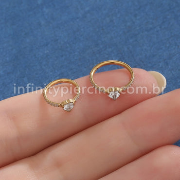 Piercing Argola Titânio Segmento Articulado Zircônia Coração